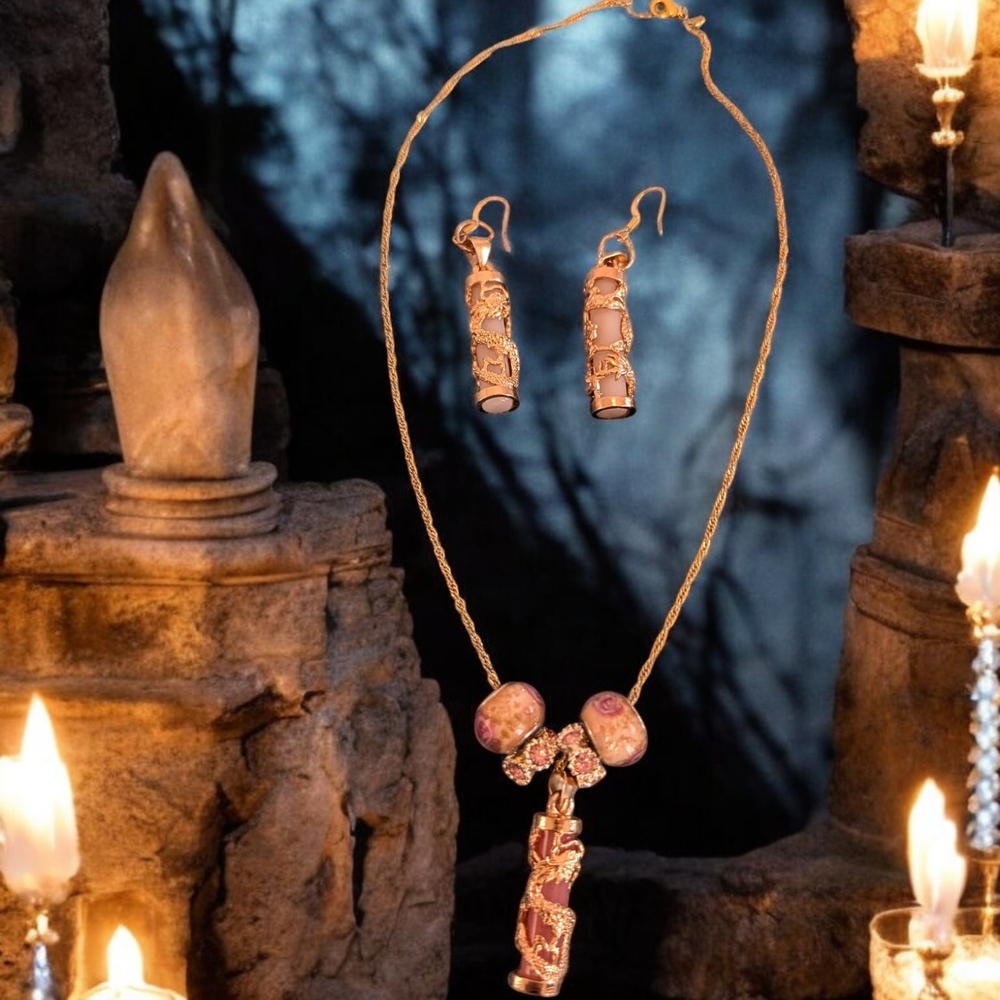 Gold and Pink Bohemian Necklace with Artistic Design